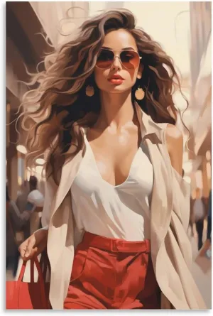 Fashion Young Woman Wall Art For Girl Bedroom Decor Handbag Shopping Funky Poster Luxury Aesthetic Painting Trendy Picture (03-beautiful Lady,16x24inch-Unframe)