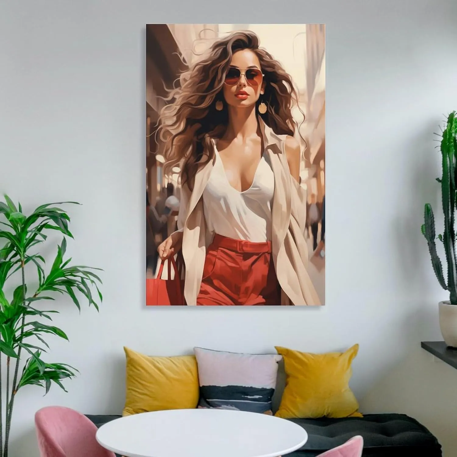 Fashion Young Woman Wall Art For Girl Bedroom Decor Handbag Shopping Funky Poster Luxury Aesthetic Painting Trendy Picture (03-beautiful Lady,16x24inch-Unframe)