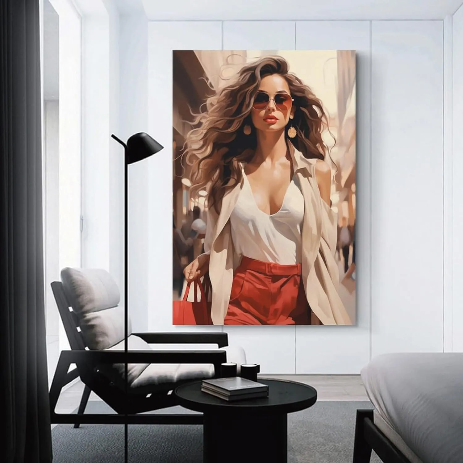 Fashion Young Woman Wall Art For Girl Bedroom Decor Handbag Shopping Funky Poster Luxury Aesthetic Painting Trendy Picture (03-beautiful Lady,16x24inch-Unframe)
