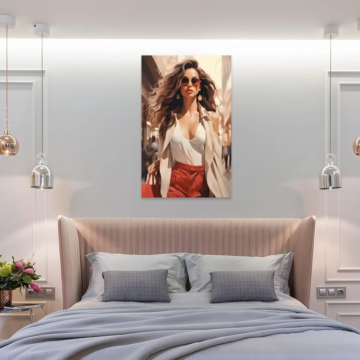 Fashion Young Woman Wall Art For Girl Bedroom Decor Handbag Shopping Funky Poster Luxury Aesthetic Painting Trendy Picture (03-beautiful Lady,16x24inch-Unframe)