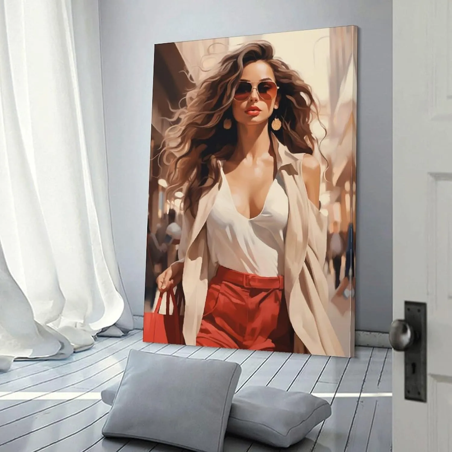 Fashion Young Woman Wall Art For Girl Bedroom Decor Handbag Shopping Funky Poster Luxury Aesthetic Painting Trendy Picture (03-beautiful Lady,16x24inch-Unframe)