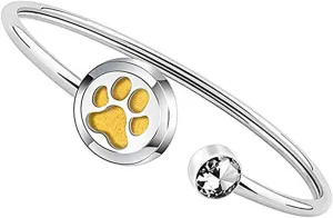 FEELMEM Dog Lover Gift Essential Oil Diffuser Bracelet Crystal Paw Print Charm Aromatherapy Locket Bracelet Engraving When I Needed A Hand I Found Your Paw