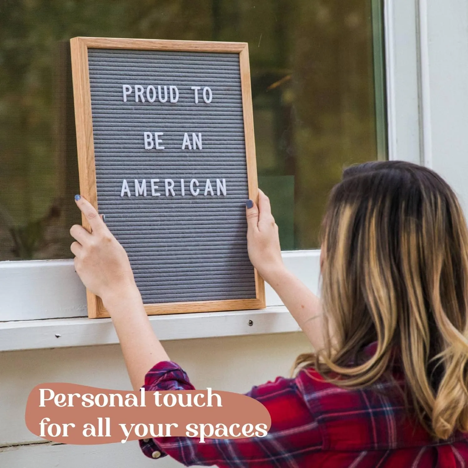 Felt Letter Board - 680 Letters, Numbers & Symbols, 16 x 12 inch, Changeable Message Board for Quotes, Notes & Announcements, Wood Frame, Farmhouse Decor Wall and Tabletop, 2 Storage Bags, Light brown frame with Black board (Grey)