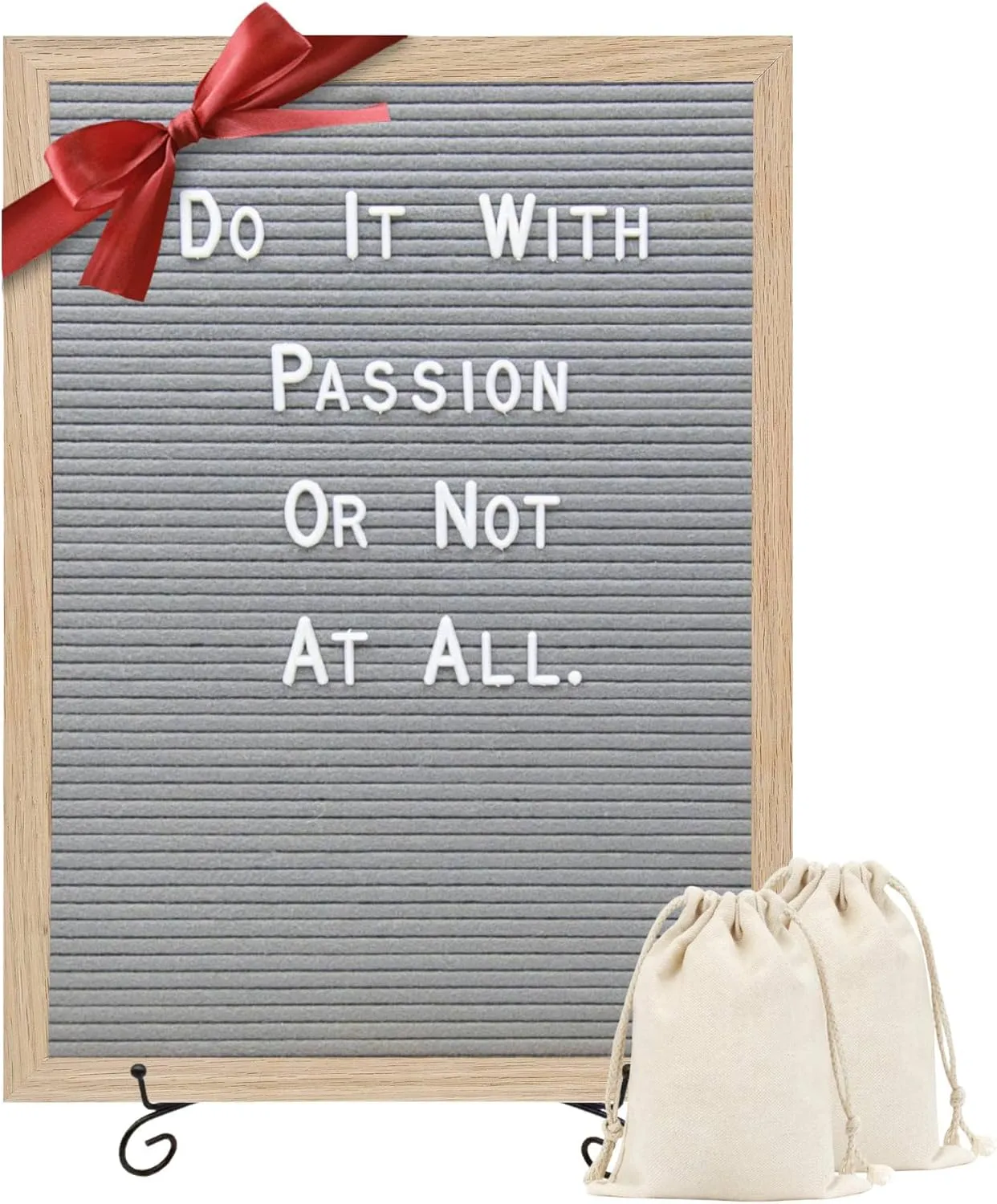 Felt Letter Board - 680 Letters, Numbers & Symbols, 16 x 12 inch, Changeable Message Board for Quotes, Notes & Announcements, Wood Frame, Farmhouse Decor Wall and Tabletop, 2 Storage Bags, Light brown frame with Black board (Grey)