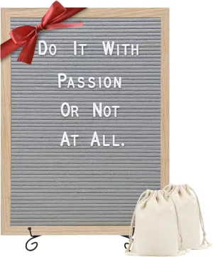 Felt Letter Board - 680 Letters, Numbers & Symbols, 16 x 12 inch, Changeable Message Board for Quotes, Notes & Announcements, Wood Frame, Farmhouse Decor Wall and Tabletop, 2 Storage Bags, Light brown frame with Black board (Grey)