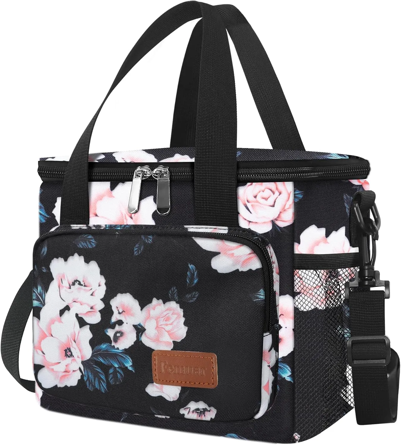 Femuar Lunch Bags for Women/Men, Insulated Lunch Bag for Work Office - Lunch Cooler Bag Leakproof Lunch Box with Adjustable Shoulder Strap - Pink flower