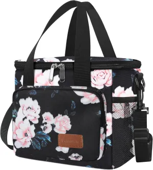 Femuar Lunch Bags for Women/Men, Insulated Lunch Bag for Work Office - Lunch Cooler Bag Leakproof Lunch Box with Adjustable Shoulder Strap - Pink flower