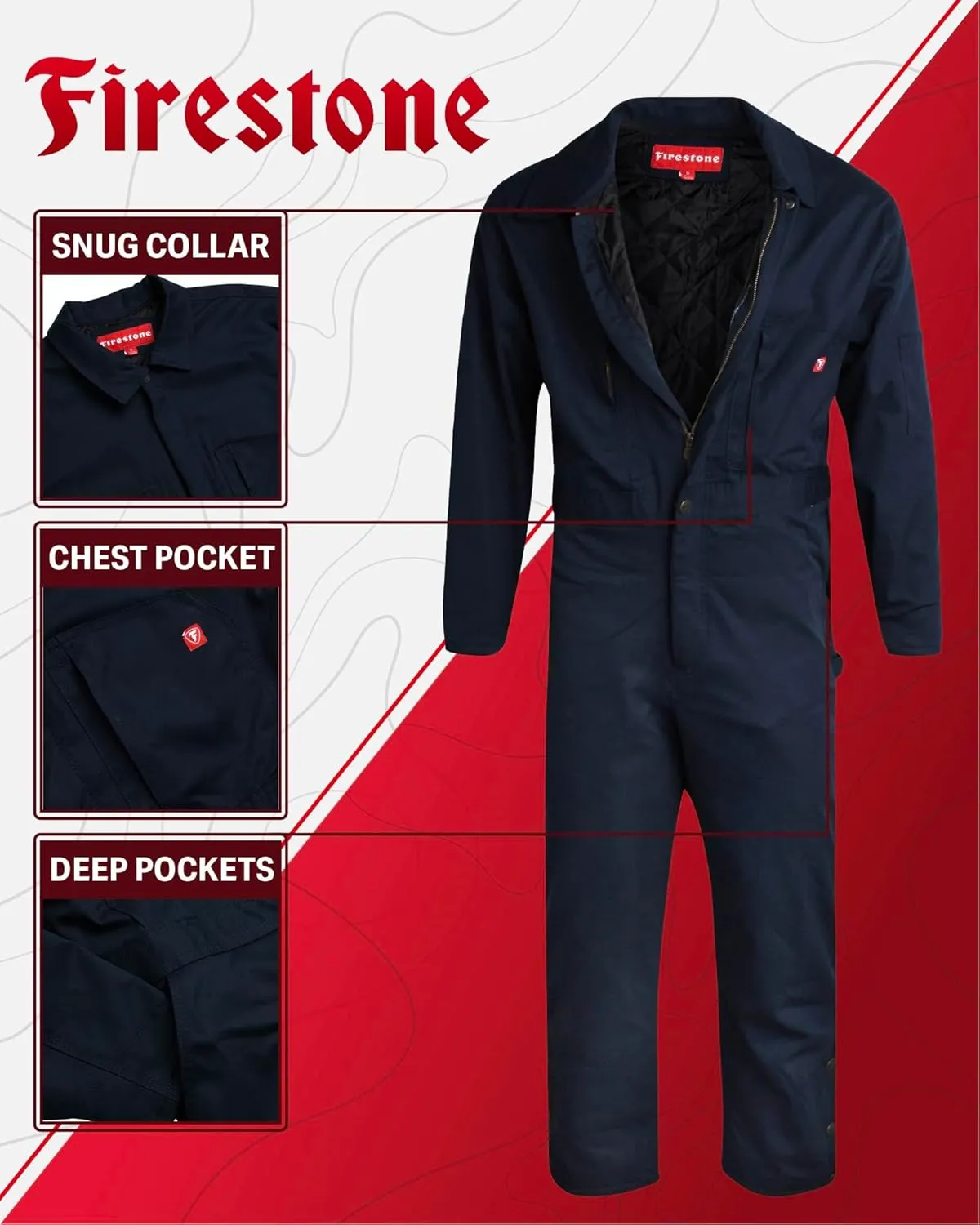 Firestone Men's Coveralls - Water Resistant Twill Long Sleeve Overall for Work Utility and Safety (Sizes: M-XXL, Runs Small)