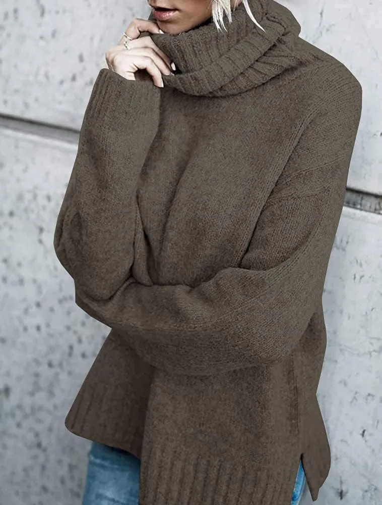FISACE Womens Oversized Turtleneck Pullover Sweater Cable Knit Long Sleeve Sweater Tops