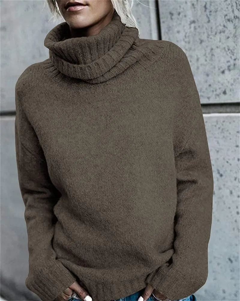 FISACE Womens Oversized Turtleneck Pullover Sweater Cable Knit Long Sleeve Sweater Tops