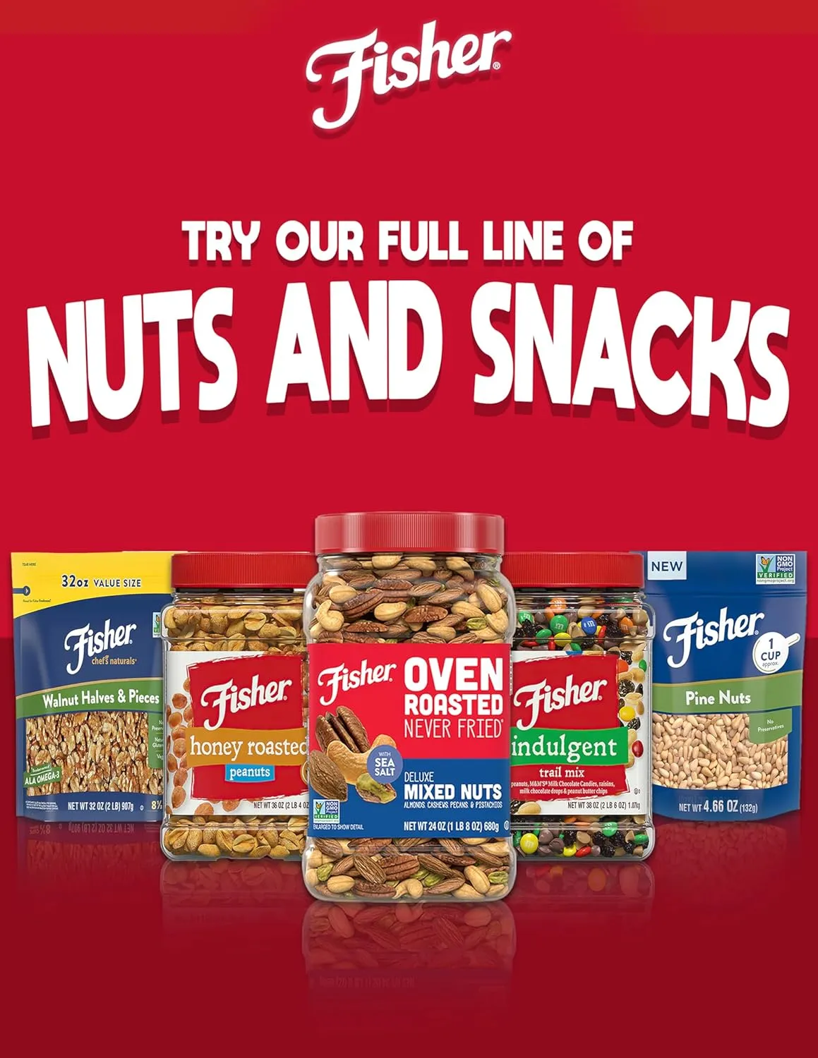Fisher Snack Deluxe Mixed Nuts, 24 Ounces, Cashews, Almonds, Pecans, Brazil Nuts, 100% Recyclable