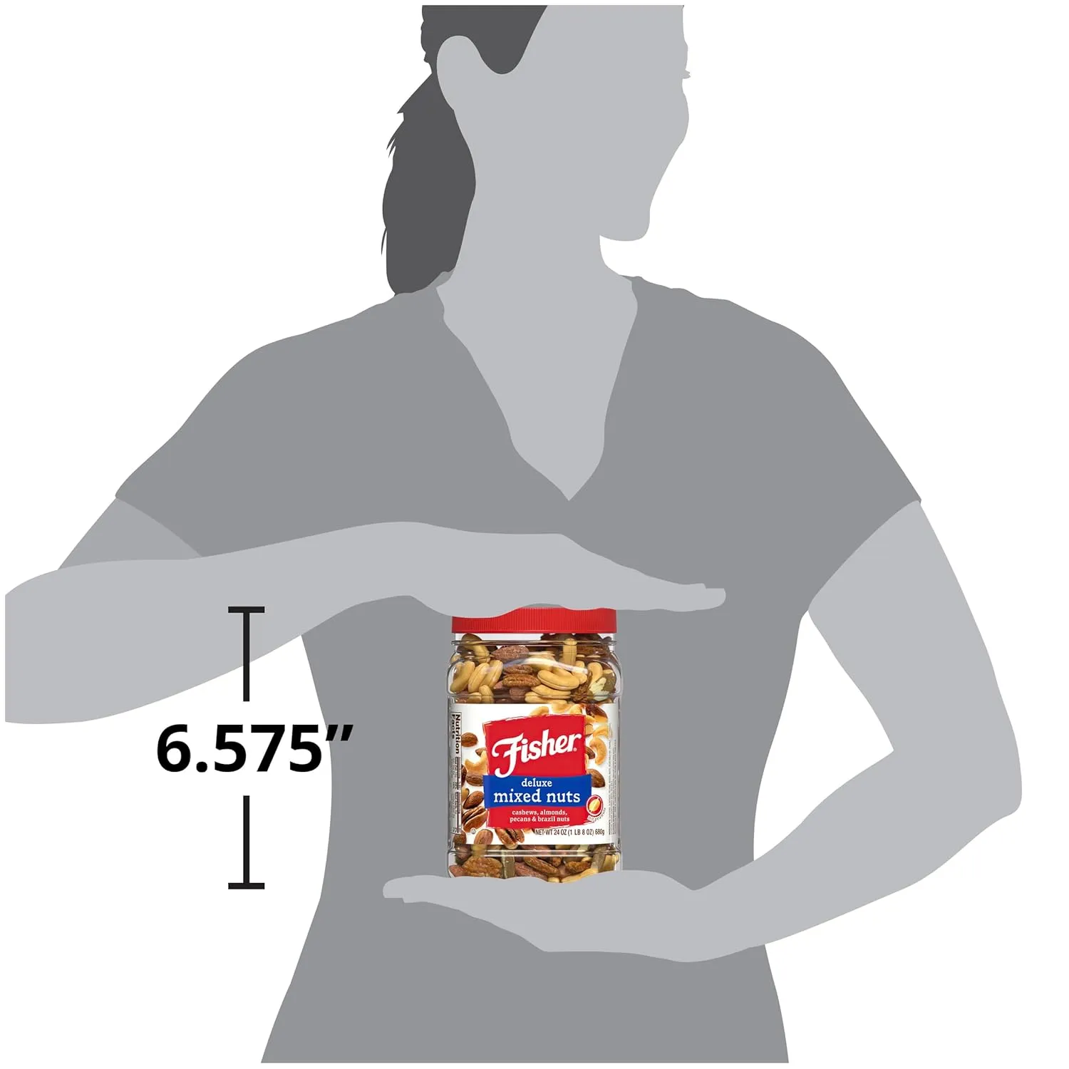 Fisher Snack Deluxe Mixed Nuts, 24 Ounces, Cashews, Almonds, Pecans, Brazil Nuts, 100% Recyclable
