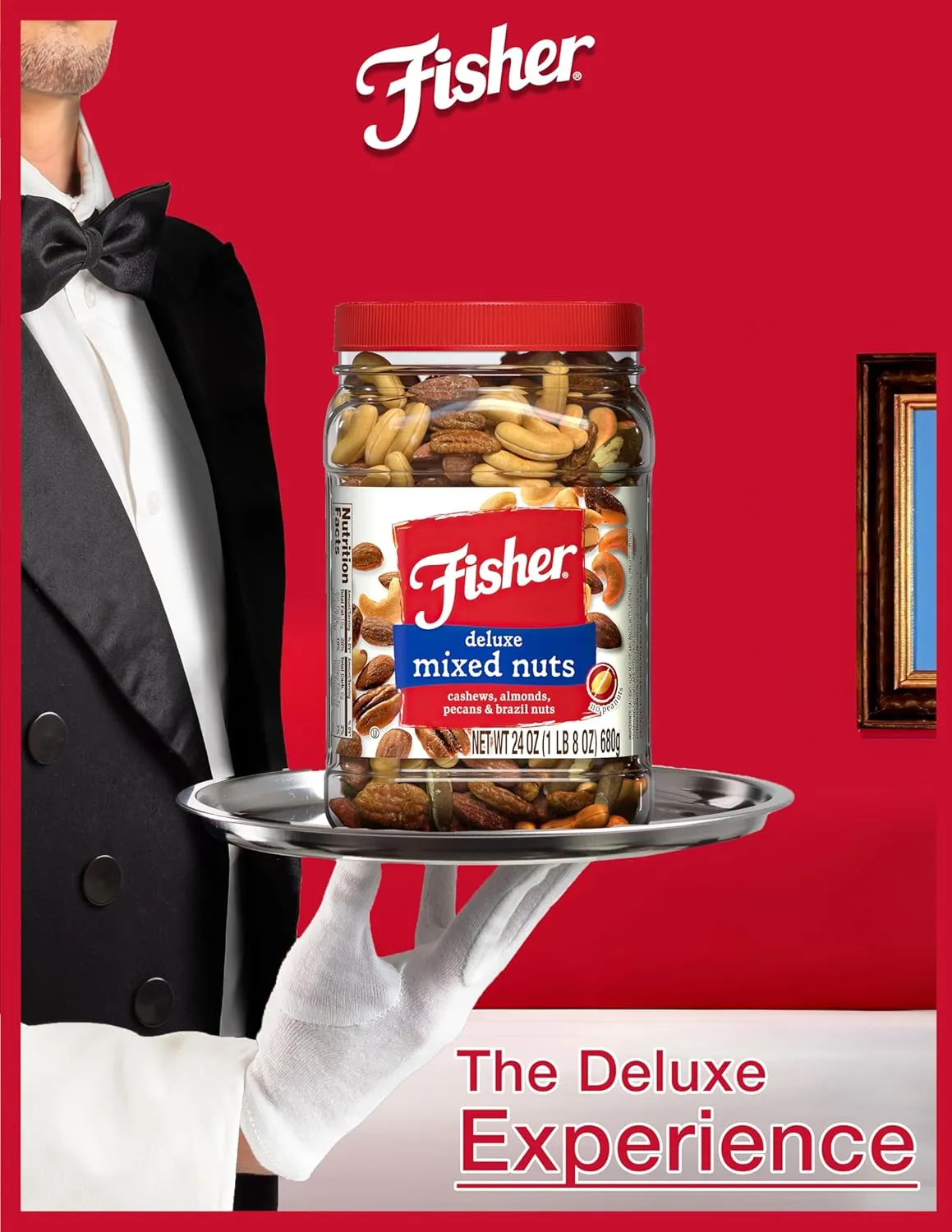 Fisher Snack Deluxe Mixed Nuts, 24 Ounces, Cashews, Almonds, Pecans, Brazil Nuts, 100% Recyclable