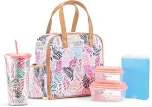 Fit & Fresh Lunch Bag For Women, Insulated Womens Lunch Bag For Work, Leakproof & Stain-Resistant Large Lunch Box For Women With Containers, Tumbler and Ice Pack, Zipper Closure Wichita Bag Palm