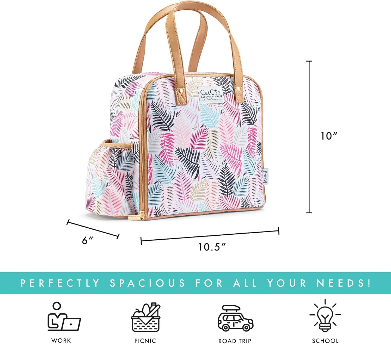 Fit & Fresh Lunch Bag For Women, Insulated Womens Lunch Bag For Work, Leakproof & Stain-Resistant Large Lunch Box For Women With Containers, Tumbler and Ice Pack, Zipper Closure Wichita Bag Palm