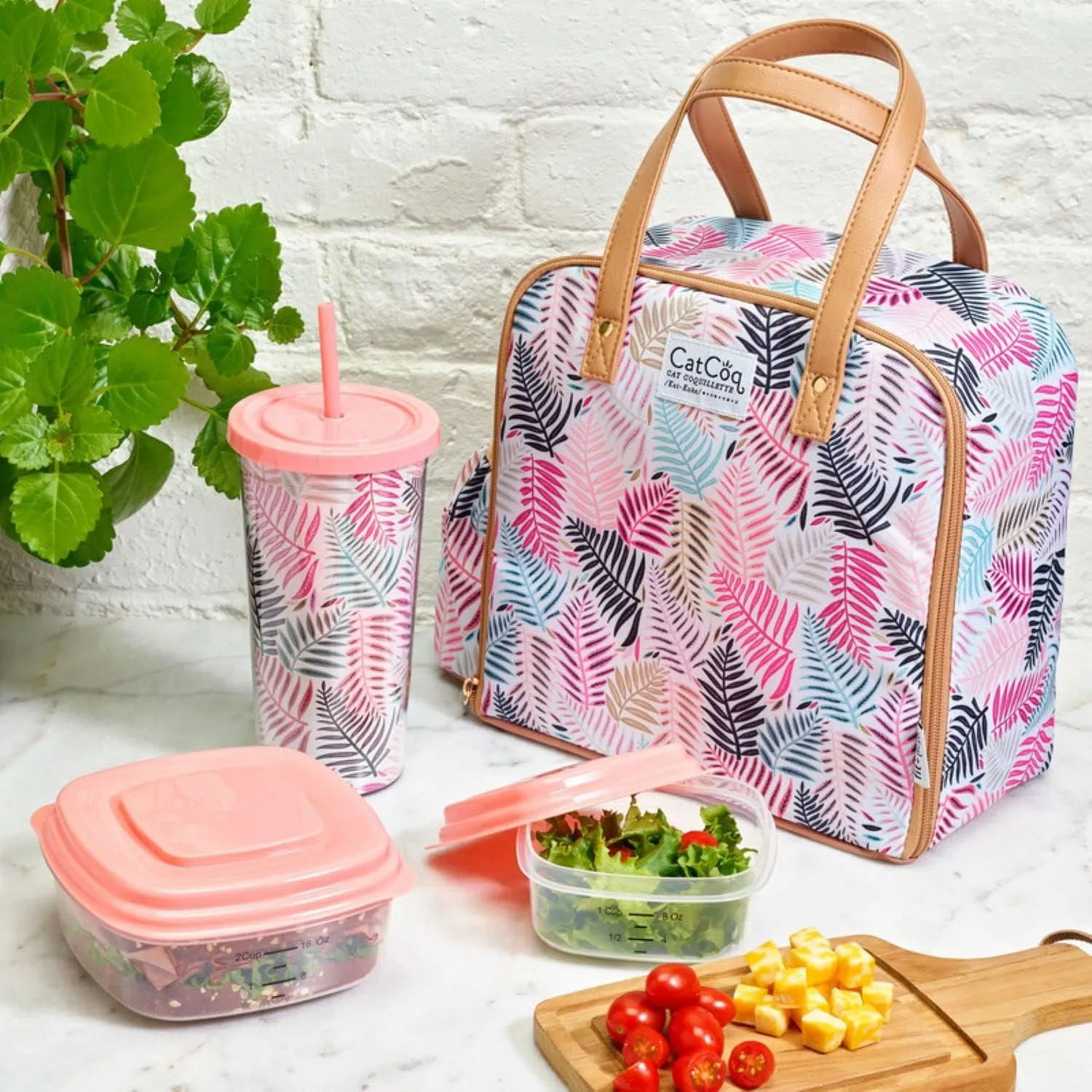 Fit & Fresh Lunch Bag For Women, Insulated Womens Lunch Bag For Work, Leakproof & Stain-Resistant Large Lunch Box For Women With Containers, Tumbler and Ice Pack, Zipper Closure Wichita Bag Palm