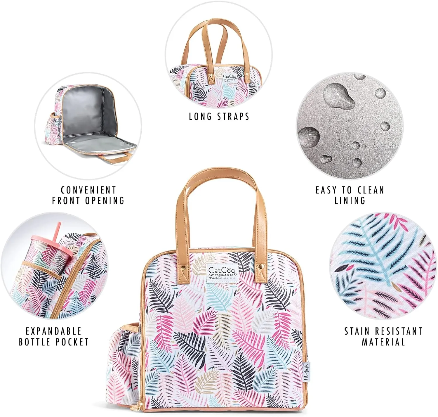 Fit & Fresh Lunch Bag For Women, Insulated Womens Lunch Bag For Work, Leakproof & Stain-Resistant Large Lunch Box For Women With Containers, Tumbler and Ice Pack, Zipper Closure Wichita Bag Palm