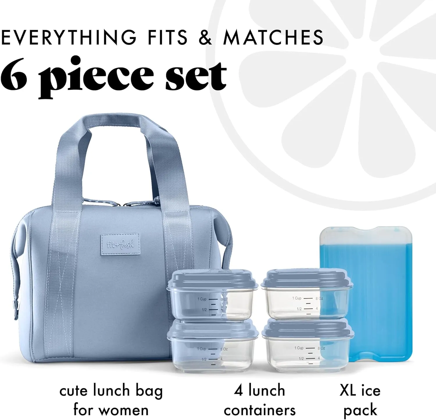 Fit & Fresh Neoprene Lunch Bag For Women, Insulated Womens Lunch Bag For Work, Tear & Stain Resistant Large Lunch Box For Women With Containers and Ice, Machine Washable Remi Lunch Bag, Slate Blue