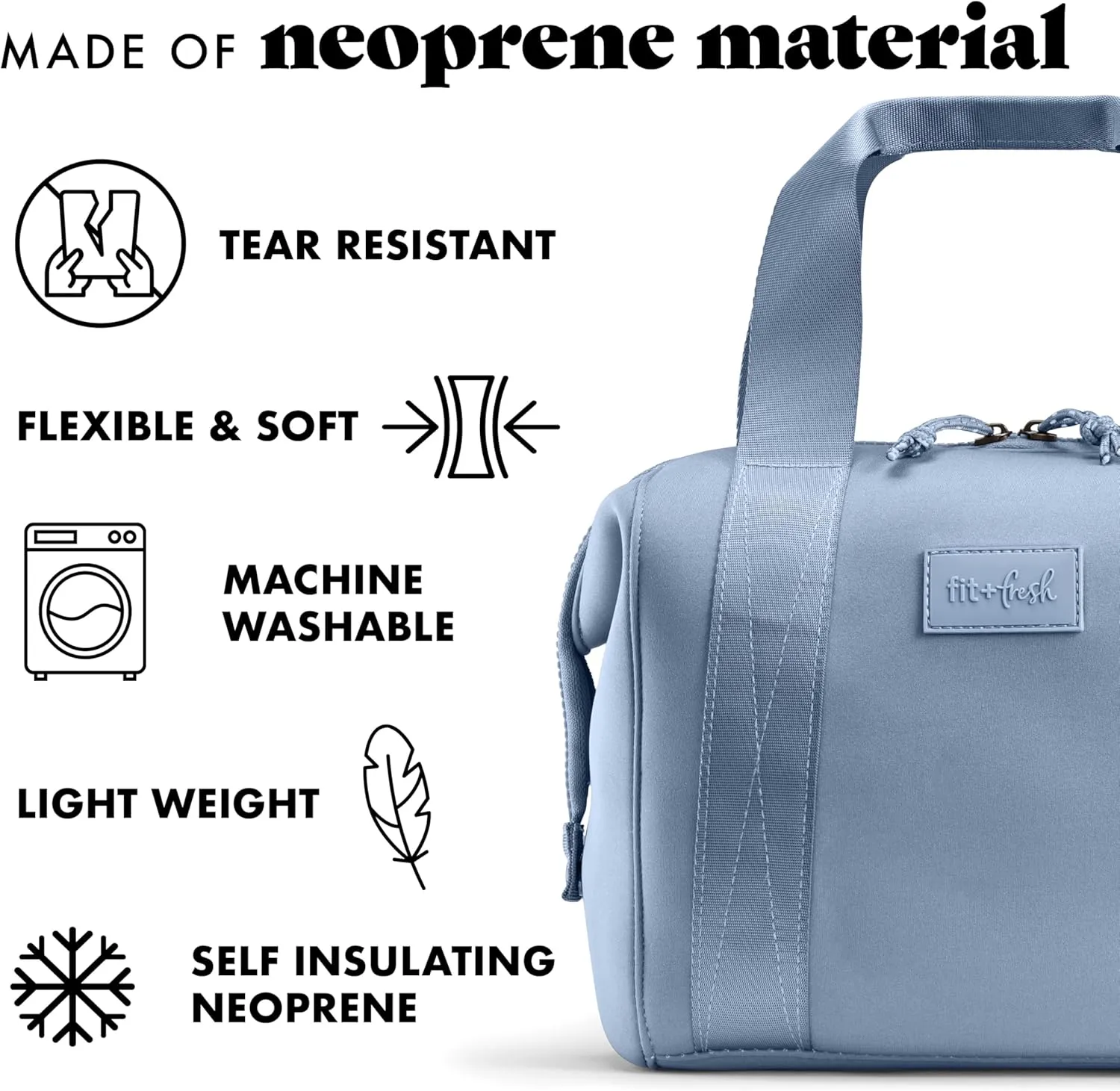 Fit & Fresh Neoprene Lunch Bag For Women, Insulated Womens Lunch Bag For Work, Tear & Stain Resistant Large Lunch Box For Women With Containers and Ice, Machine Washable Remi Lunch Bag, Slate Blue