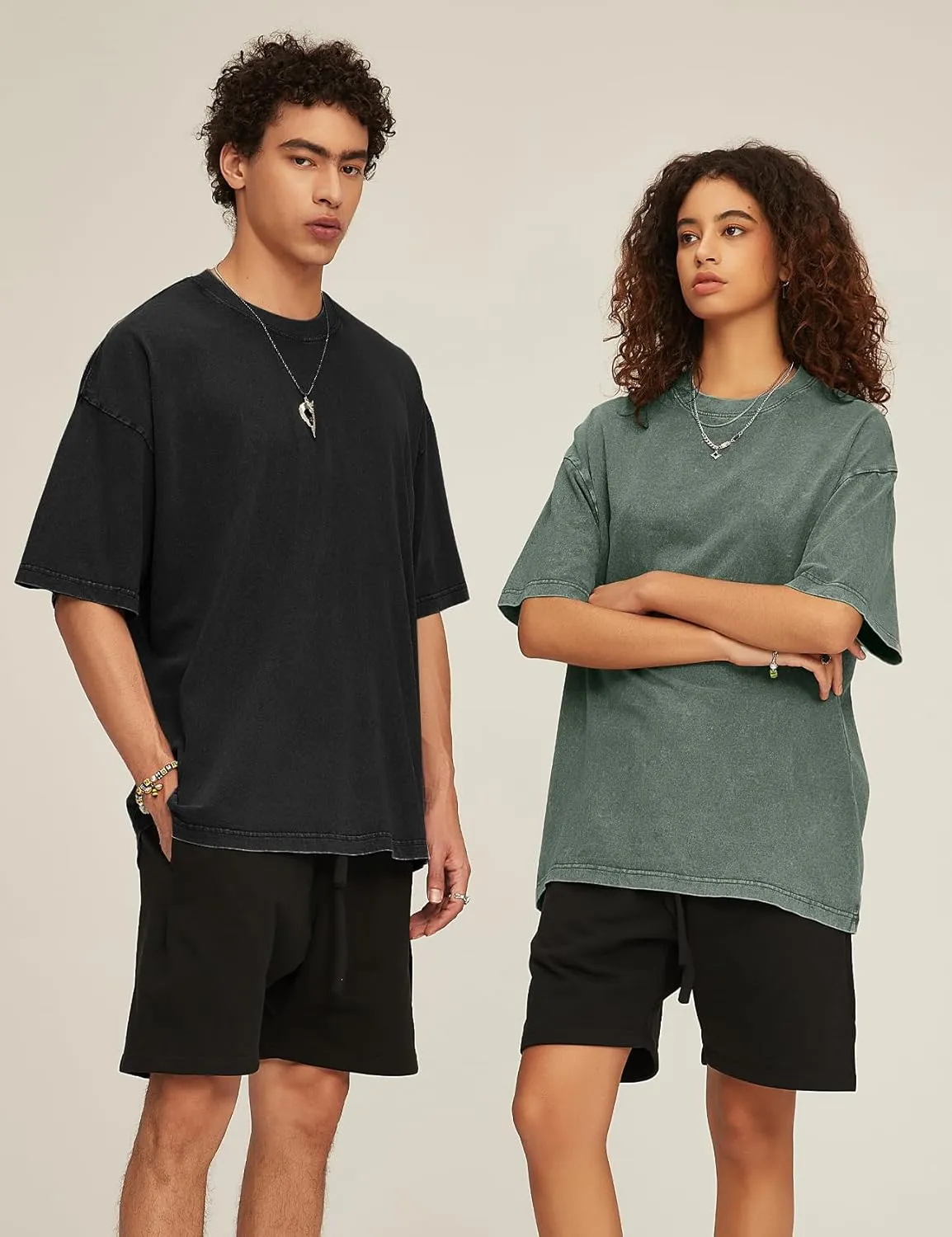 Flygo 3 Pack Men Oversized T Shirts Acid Washed Unisex Tee Loose Fit Short Sleeve Casual Streetwear Baggy Basic Tops