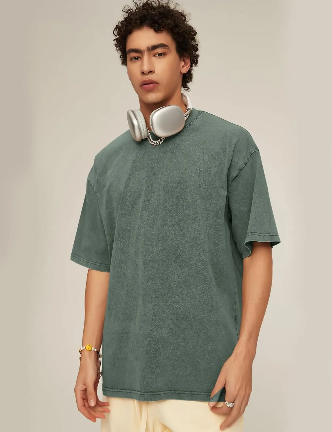 Flygo 3 Pack Men Oversized T Shirts Acid Washed Unisex Tee Loose Fit Short Sleeve Casual Streetwear Baggy Basic Tops