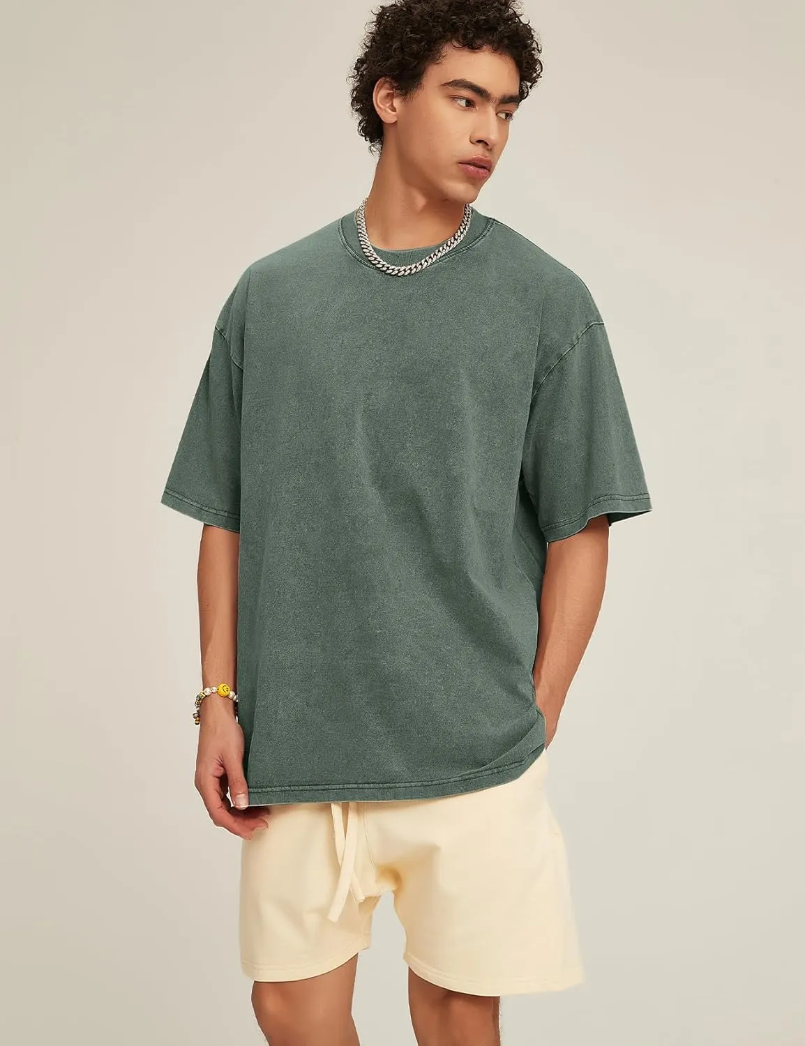 Flygo 3 Pack Men Oversized T Shirts Acid Washed Unisex Tee Loose Fit Short Sleeve Casual Streetwear Baggy Basic Tops