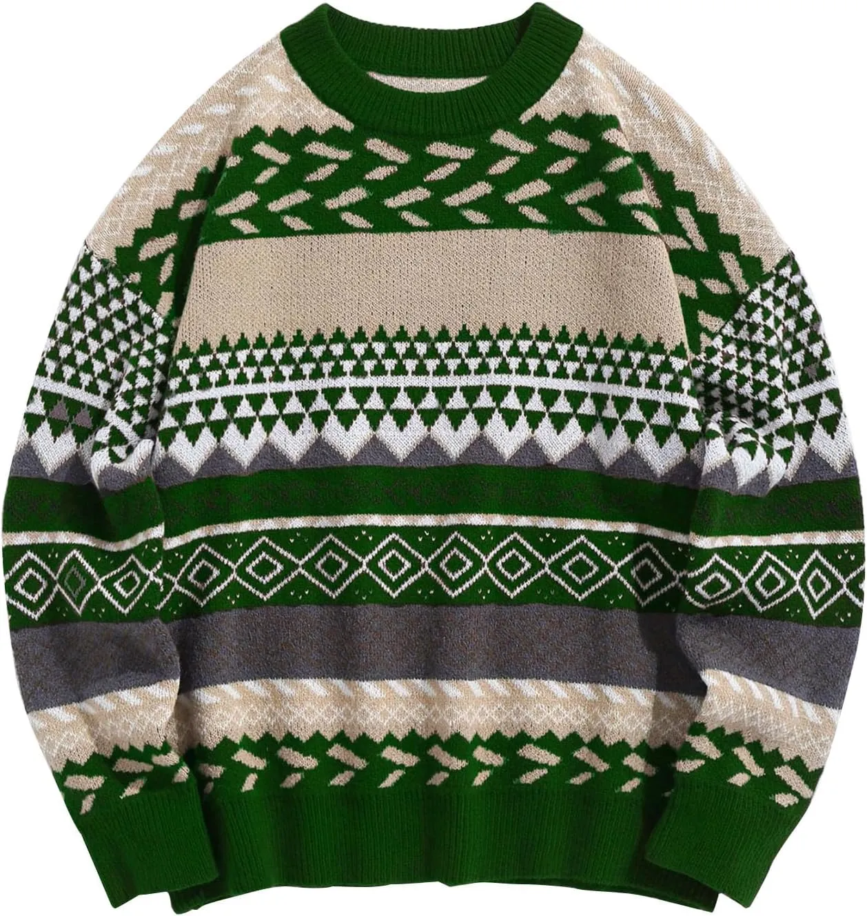 Flygo Men's Vintage Grandpa Sweater Crewneck Oversized Striped Aztec Cable Knit Pullover Unisex Jumper Tops