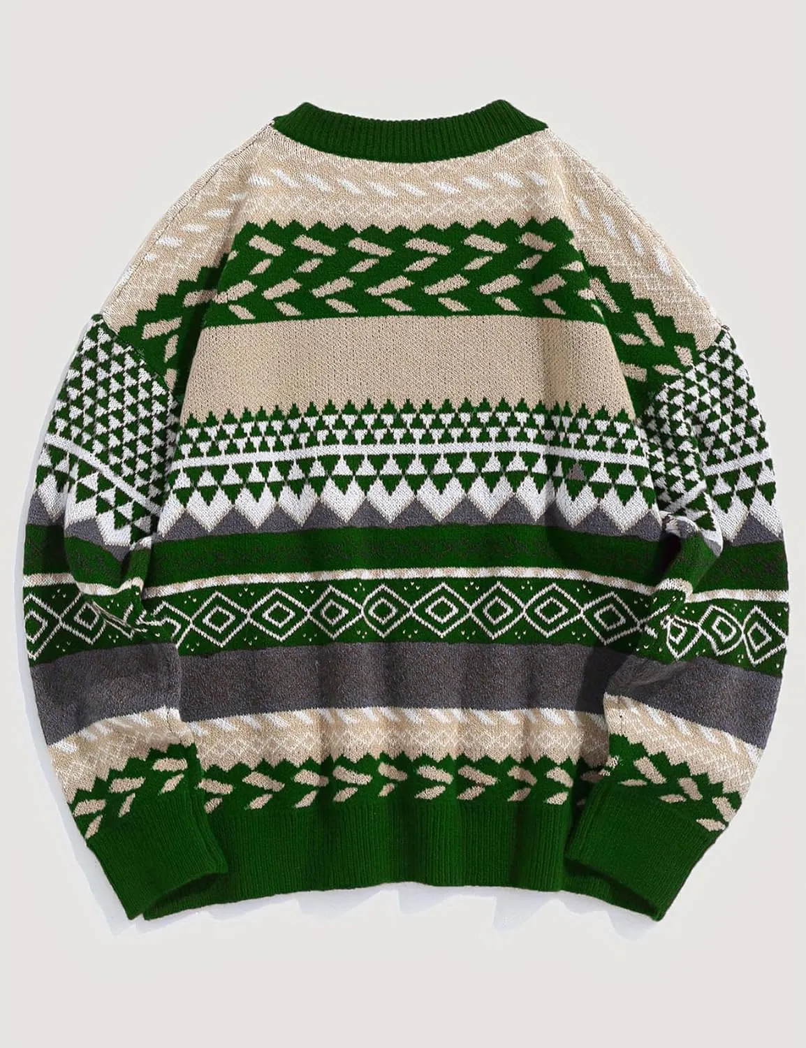 Flygo Men's Vintage Grandpa Sweater Crewneck Oversized Striped Aztec Cable Knit Pullover Unisex Jumper Tops