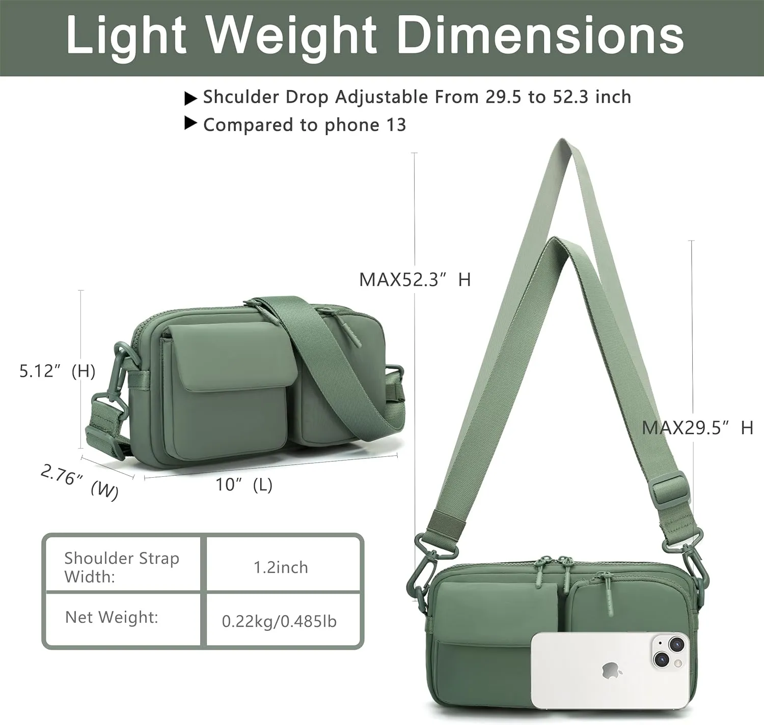 FODOKO Crossbody Bags for Women and Men, Trendy Small Crossbody Casual Purses Fashion Waist packs for Travel， 2025 new model (pea green)