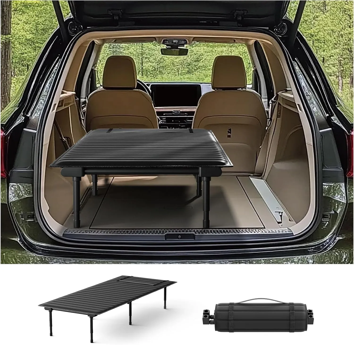 Folding Camping Cot for Universal SUV Truck MVP,Car Bed with Adjustable Leg and Length 600D Oxford Non Inflatable Air Mattress,Sleeping Platform for Traveling Black(Short Legs)