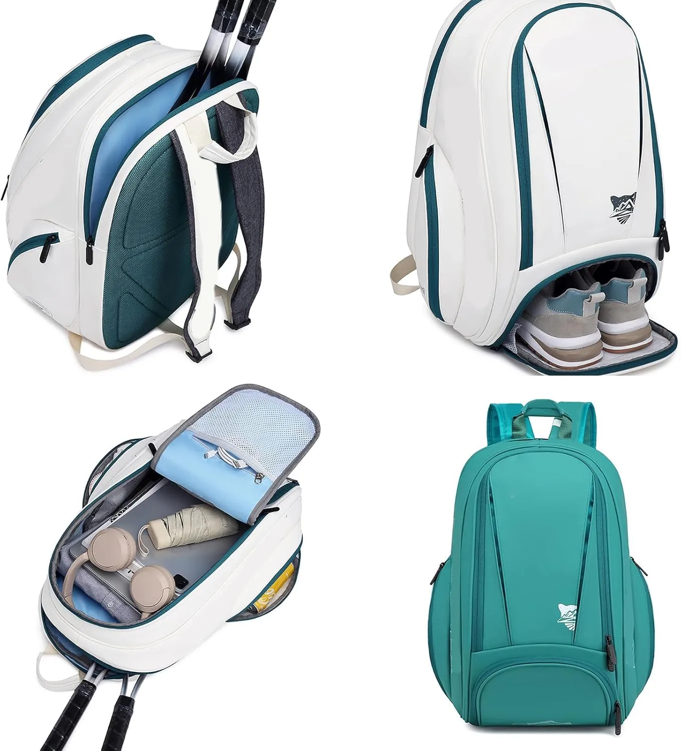 Folding Tennis Backpack Badminton 2-Rackets Tennis Handbag With Separate Shoe Pouches Large Capacity Tennis Bag