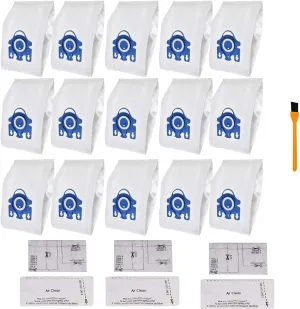 for Miele Vacuum Bags GN,15 Packs Air Clean Dust Bags for Miele Classic C1,Complete C3, Complete C2, 3D Efficiency Bags with Protection Filters & AirClean Filter Compares to 10123210