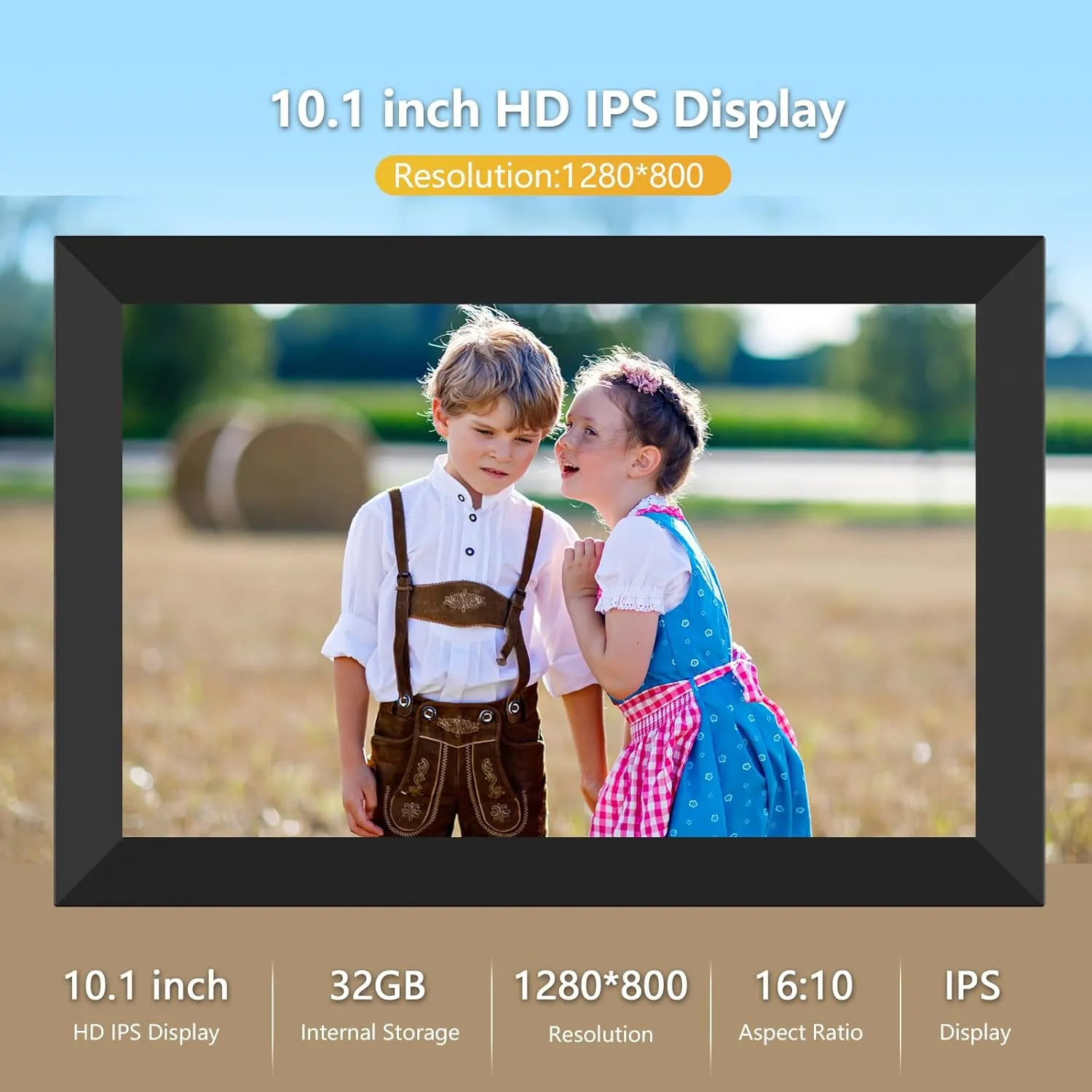 FRAMEO Digital Photo Frame WiFi 32GB 10.1 Inch 1280x800 IPS Touch Screen Digital Picture Frame Easy Setup Share Photo or Video via Frameo APP