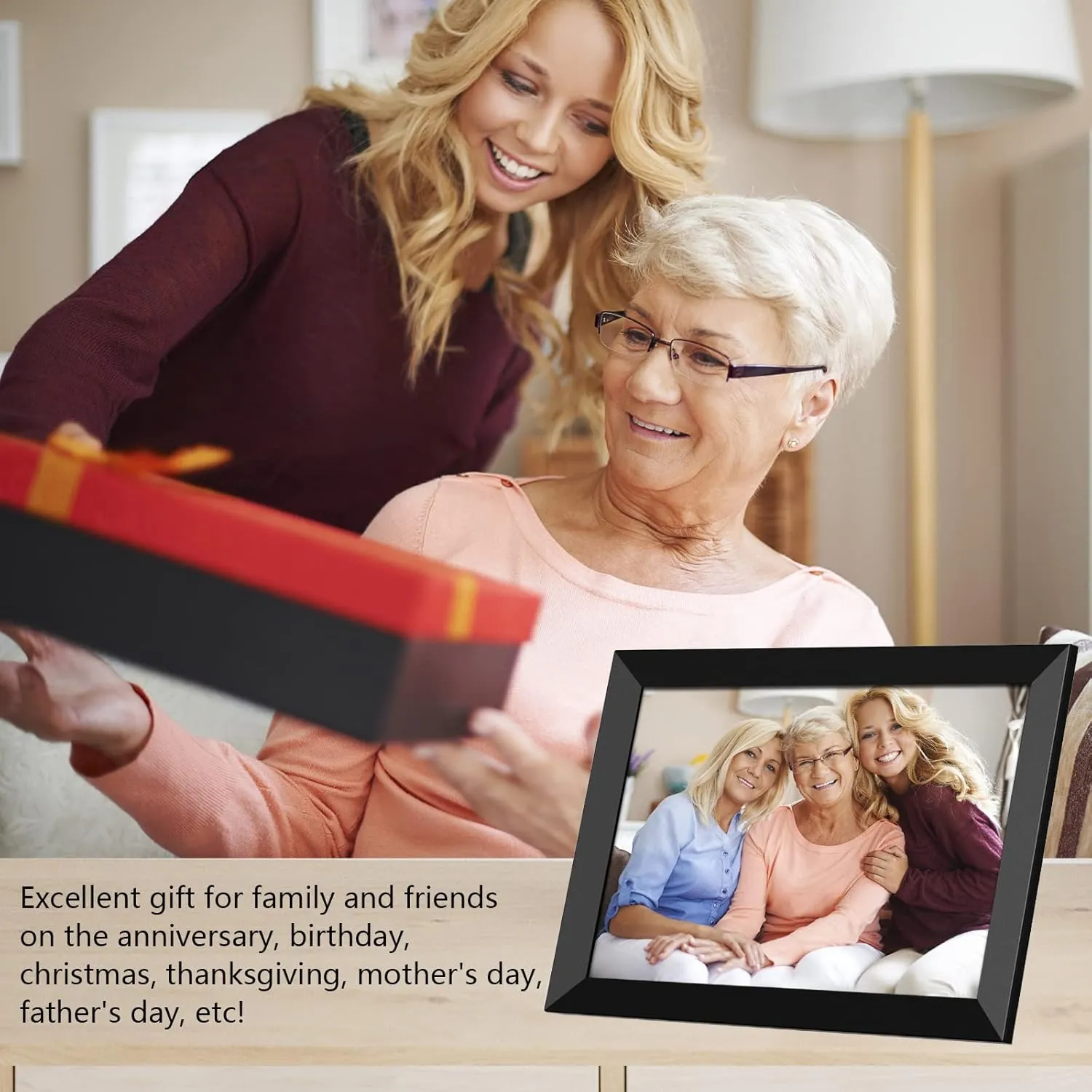 FRAMEO Digital Photo Frame WiFi 32GB 10.1 Inch 1280x800 IPS Touch Screen Digital Picture Frame Easy Setup Share Photo or Video via Frameo APP