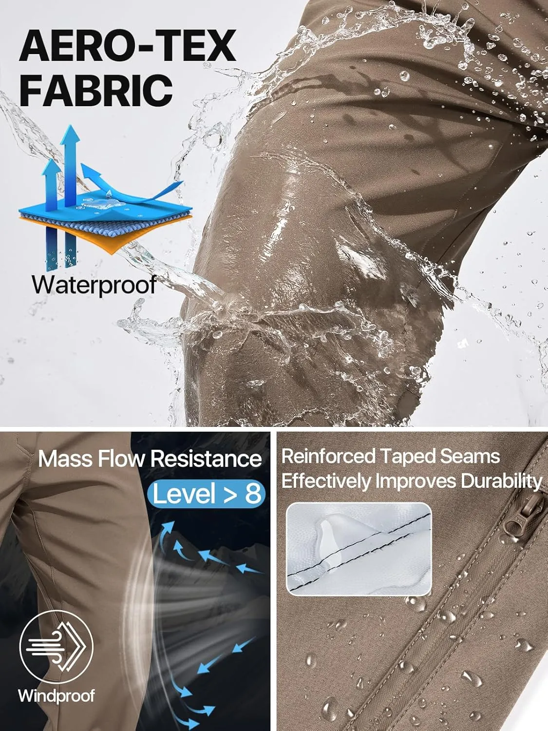 FREE SOLDIER Men's Warm Windproof Winter Fleece Lined Pants Hiking Expandable-Waist Softshell Snow Ski Pants