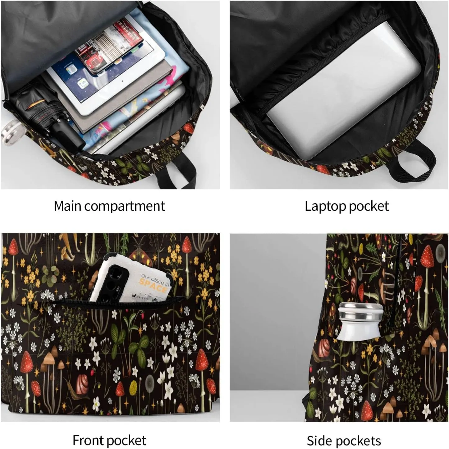FREEHOTU Forest Animals Mushrooms Backpack For Men Women With Adjustable Padded Shoulder Straps Daypack For College Travel