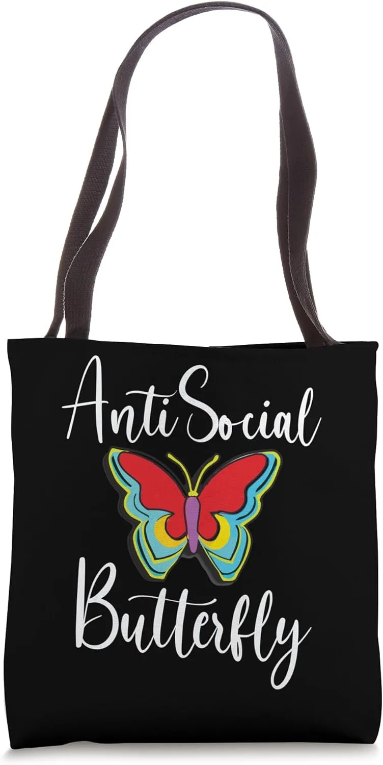 Funny Anti-Social Butterfly Introvert Moth Cool Outfit Tee Tote Bag
