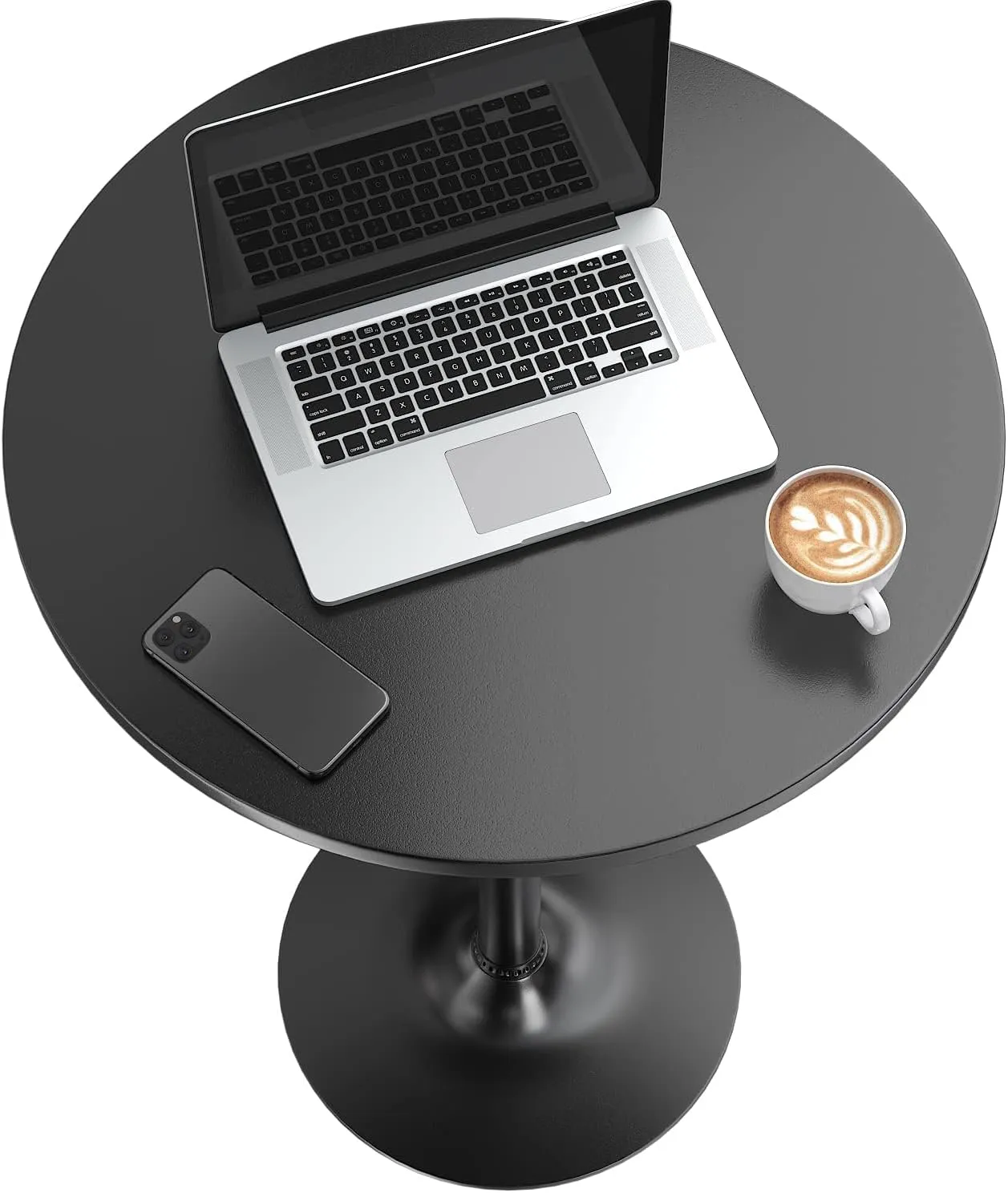 Furmax Bistro Pub Table Round Bar Height Cocktail Table Metal Base MDF Top Obsidian 23.8-Inch Top, 39.5-Inch Height (Black, 4-Pack)