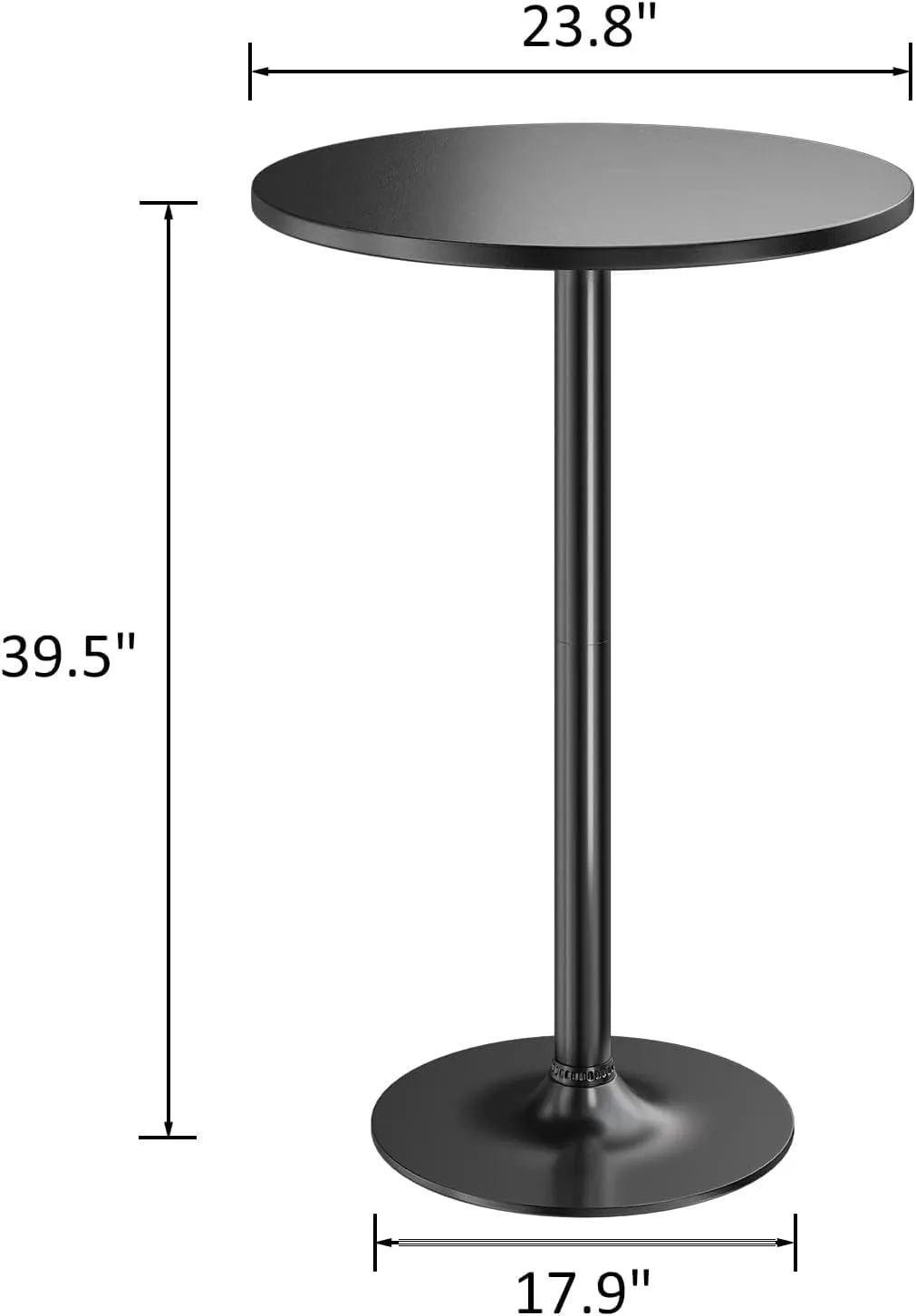Furmax Bistro Pub Table Round Bar Height Cocktail Table Metal Base MDF Top Obsidian 23.8-Inch Top, 39.5-Inch Height (Black, 4-Pack)