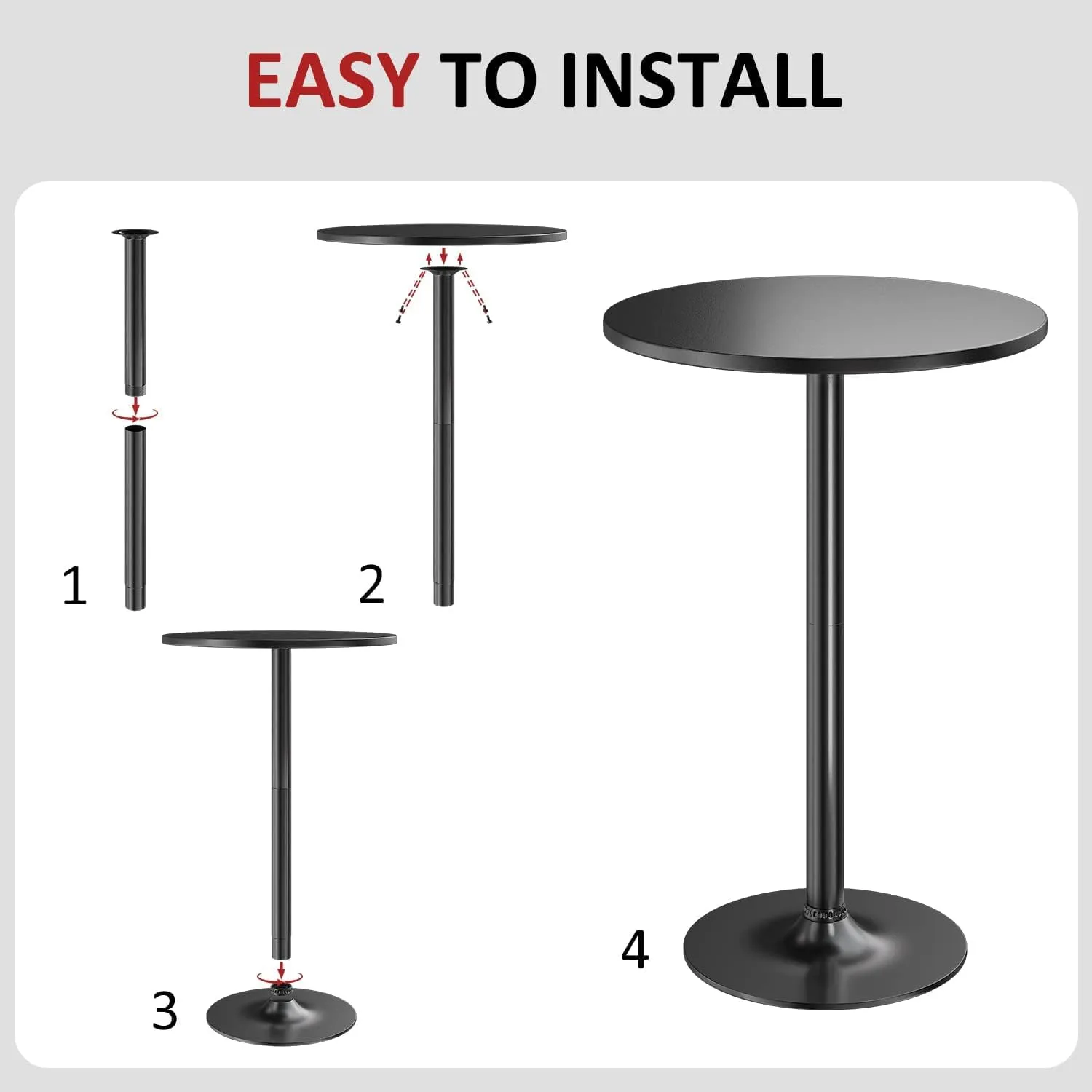 Furmax Bistro Pub Table Round Bar Height Cocktail Table Metal Base MDF Top Obsidian 23.8-Inch Top, 39.5-Inch Height (Black, 4-Pack)