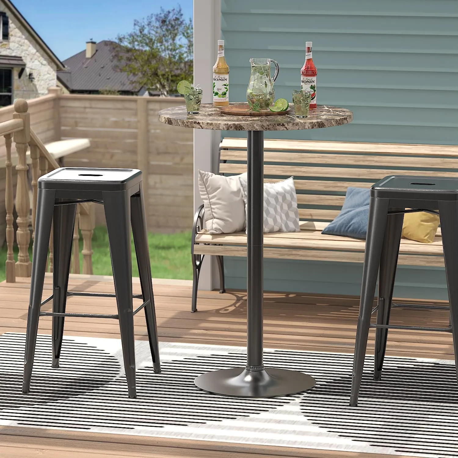 Furmax Bistro Pub Table Round Bar Height Cocktail Table Metal Base MDF Top Obsidian 23.8-Inch Top, 39.5-Inch Height (Faux Marble, 4-Pack)