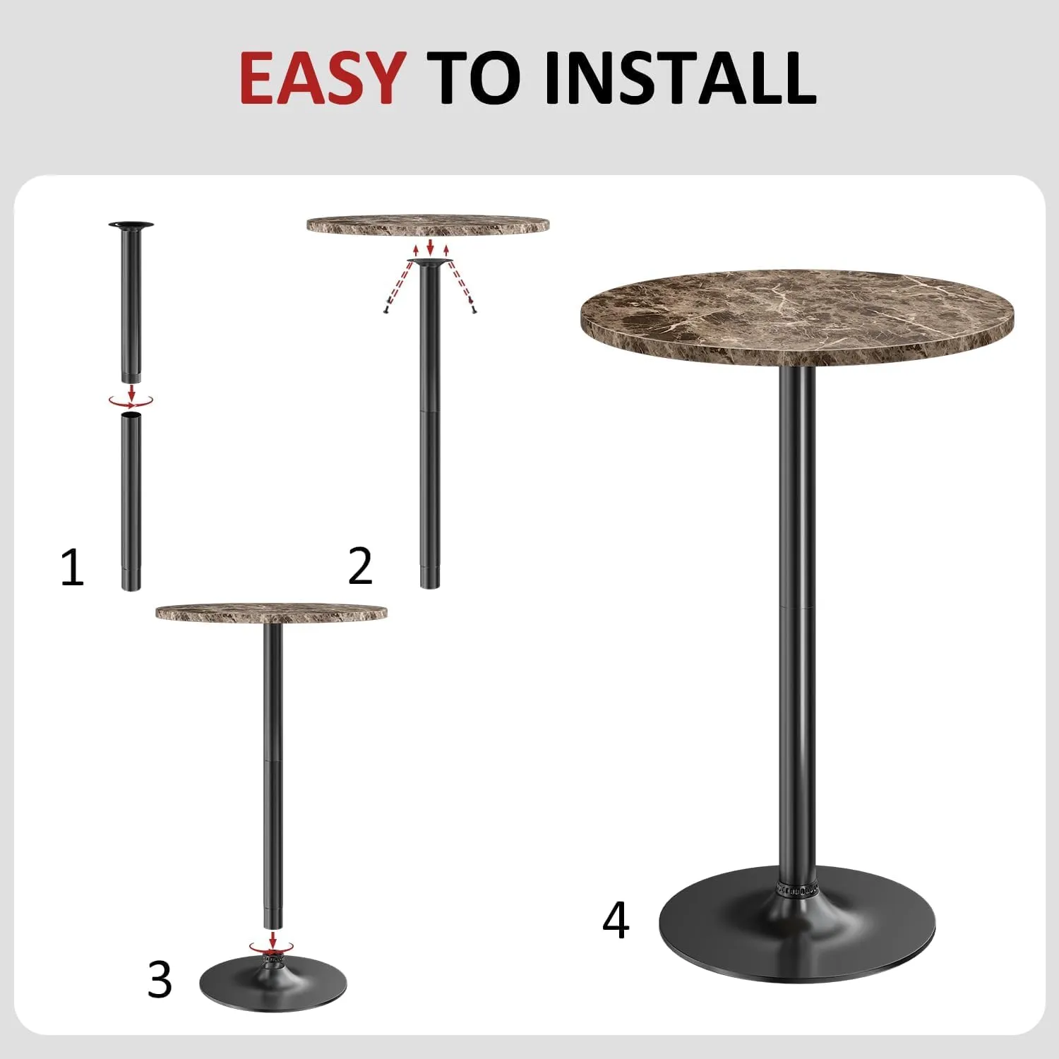 Furmax Bistro Pub Table Round Bar Height Cocktail Table Metal Base MDF Top Obsidian 23.8-Inch Top, 39.5-Inch Height (Faux Marble, 4-Pack)