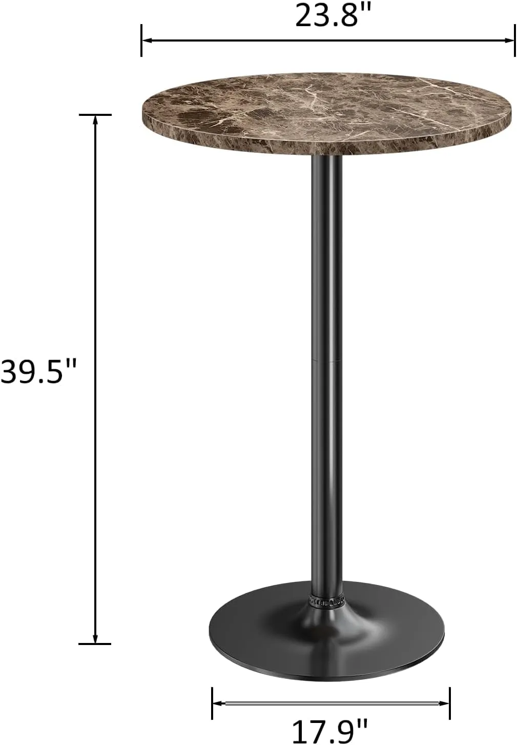 Furmax Bistro Pub Table Round Bar Height Cocktail Table Metal Base MDF Top Obsidian 23.8-Inch Top, 39.5-Inch Height (Faux Marble, 4-Pack)