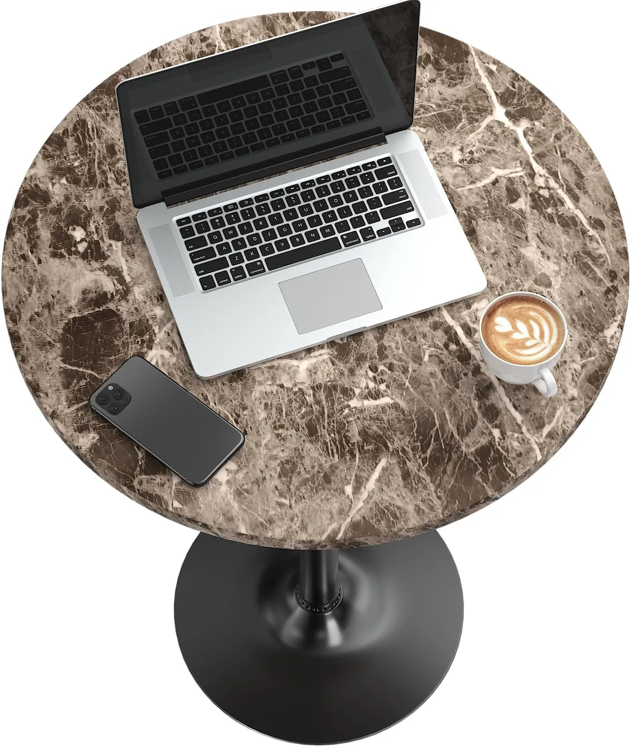 Furmax Bistro Pub Table Round Bar Height Cocktail Table Metal Base MDF Top Obsidian 23.8-Inch Top, 39.5-Inch Height (Faux Marble, 4-Pack)