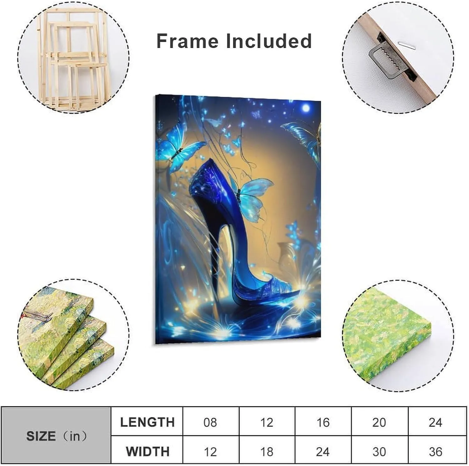 Generic Modern Abstract Art Blue Butterfly And Blue Heels Canvas Painting Wall Art Poster for Bedroom Living Room Decor 16x24inch(40x60cm) Frame-style