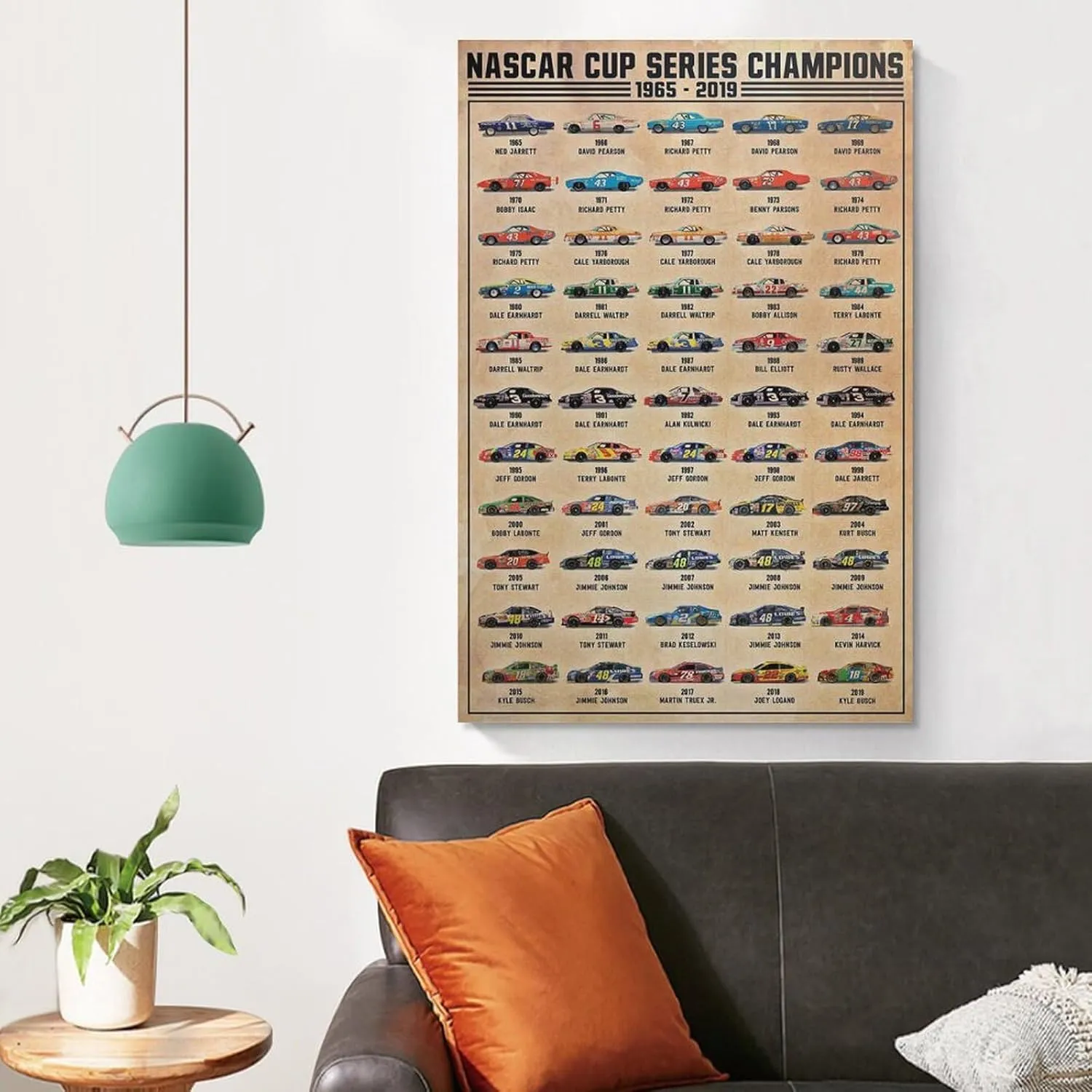 generic Nascar Cup Series Champions Car Racing Poster 1965-2019, Nascar Gift Posters Canvas Art Poster And Wall Art Picture Print Modern Family Bedroom Decor Posters 12x18inch(30x45cm), Unframe-style