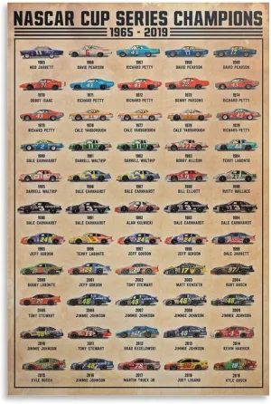 generic Nascar Cup Series Champions Car Racing Poster 1965-2019, Nascar Gift Posters Canvas Art Poster And Wall Art Picture Print Modern Family Bedroom Decor Posters 12x18inch(30x45cm), Unframe-style