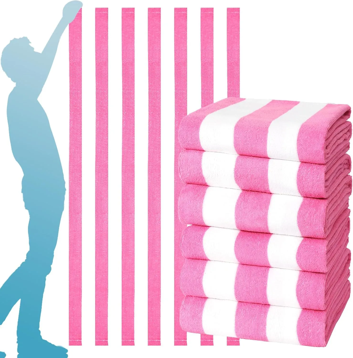 Genovega 6 Packs Oversized 72X40 Inch Stripe Beach Towel Thin Terry Set Extra Large XL Big Clearance Towels Swim Pool Travel Absorbent Soft Accessories Essentials Camping Adults Men Women Gift Pink