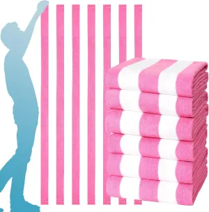 Genovega 6 Packs Oversized 72X40 Inch Stripe Beach Towel Thin Terry Set Extra Large XL Big Clearance Towels Swim Pool Travel Absorbent Soft Accessories Essentials Camping Adults Men Women Gift Pink