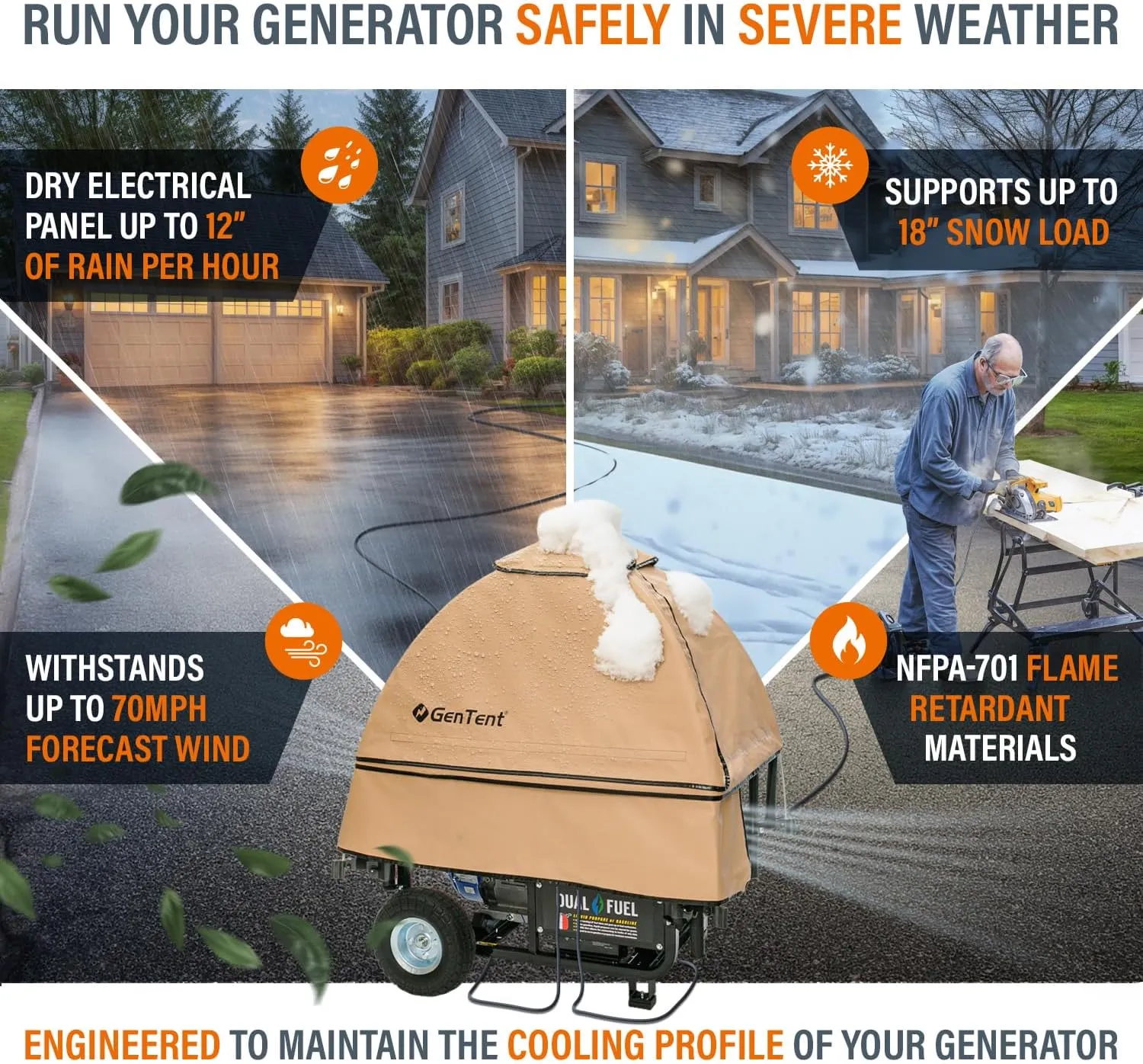 GenTent Generator Running Cover - Universal Kit (Standard, Tan) - for Open Frame Generators